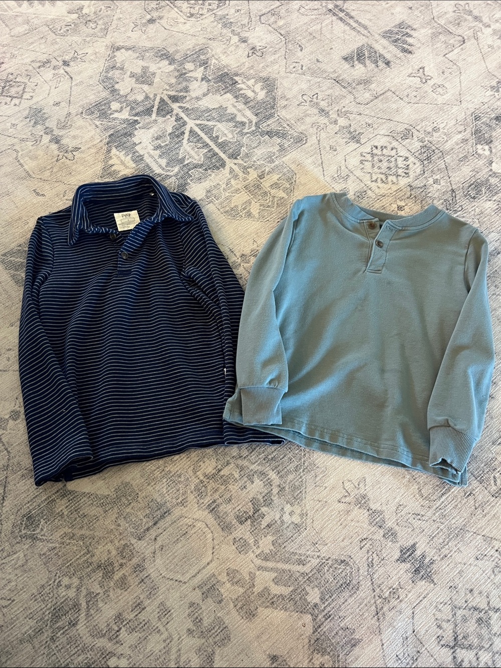 Petit Bateau Boys Long-Sleeve Henley & Striped Polo in Light Blue & Navy
